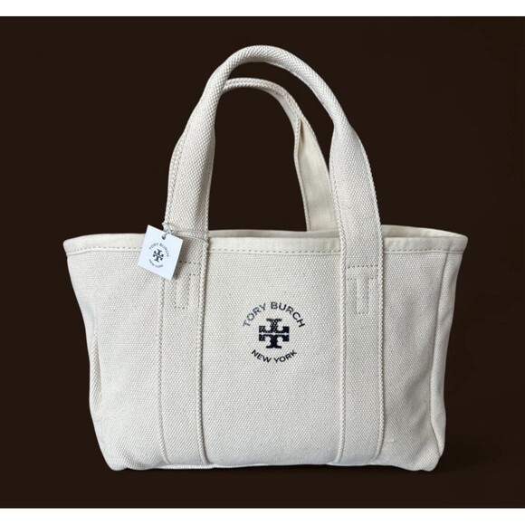 Tory Burch Brand New Authentic Mercer Canvas Mini Tote Bag Neutral Cream NWT - Picture 10 of 10